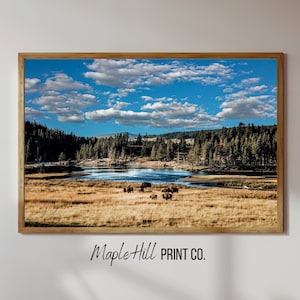 Buffalo Wall Art, Farmhouse Wall Art, Cabin Wall Decor, Printable Wall Art, Yellowstone Print, Nature Art, Mountain Wall Art