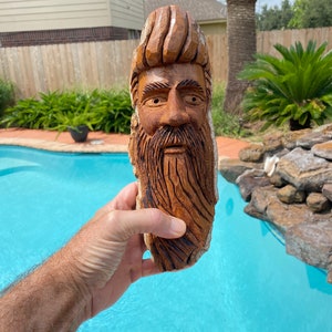 Wood spirit carving hand carved, stained and sealed wall rustic home decor