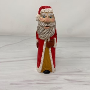 Santa wood carving Christmas hand carved and painted decor figurine