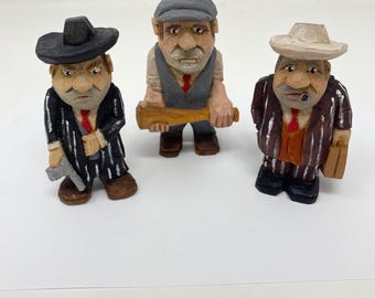 Gangster mob wood carving hand carved home caricature figurines