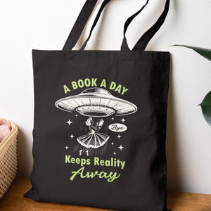 Alien Abduction Book Tote Bag: Sci-Fi Reader Gift