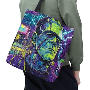 Frankenstein-draagtas | Neon Gothic Horror-schoudertas | Monstercadeau voor horrorfans | Halloween-markttas | Spookachtige boekentas