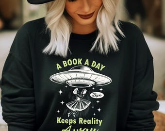 Retro UFO Book Lover T-Shirt: Funny Sci-Fi Reader Gift