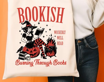 Bookish Witch Tote Bag: Halloween Cotton Canvas Book Lover Gift