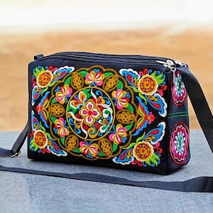Boho Embroidered Shoulder Bag – Unique Handmade-Inspired Crossbody Purse | Vintage Floral Design | Festival, Travel, Everyday