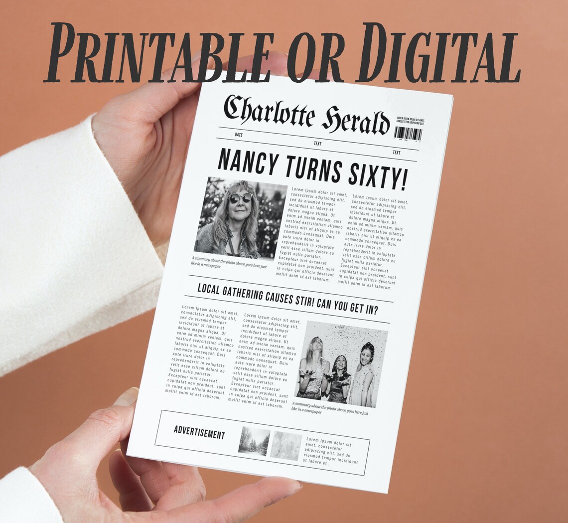 Instant Download Newspaper Template Newspaper Birthday Printable ...