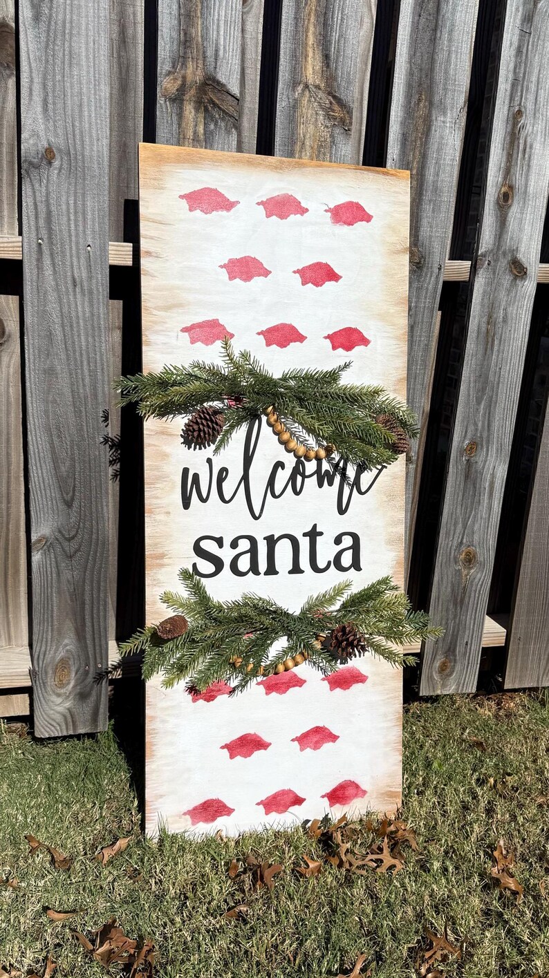 Welcome Santa Sign | Porch Sign | Christmas Home Decor | Christmas Sign ...