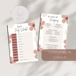Editable Baby & Toddler Schedule Template, Canva Template, Printable Babysitter Schedule, Neutral Minimalist Routine, Instant Download,