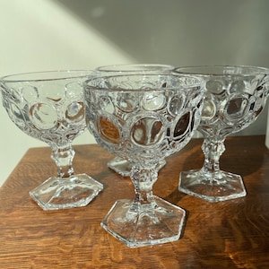 Vintage Fostoria Clear Moonstone Champagne / Tall Sherbet Glasses