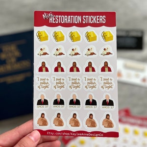 Mini Restoration Stickers - 4”x6” Sheet - Glossy, Waterproof (Plates, Joseph Smith, Christ, Pillar of Light, Prophet, Christ with Lamb)