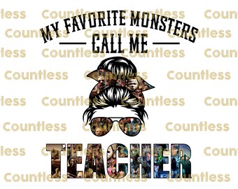 Teacher Sublimation, Png, Instant Download, Sublimation Designs,  Messy Bun, Horror, Halloween, Shirt Print, DTG Printing