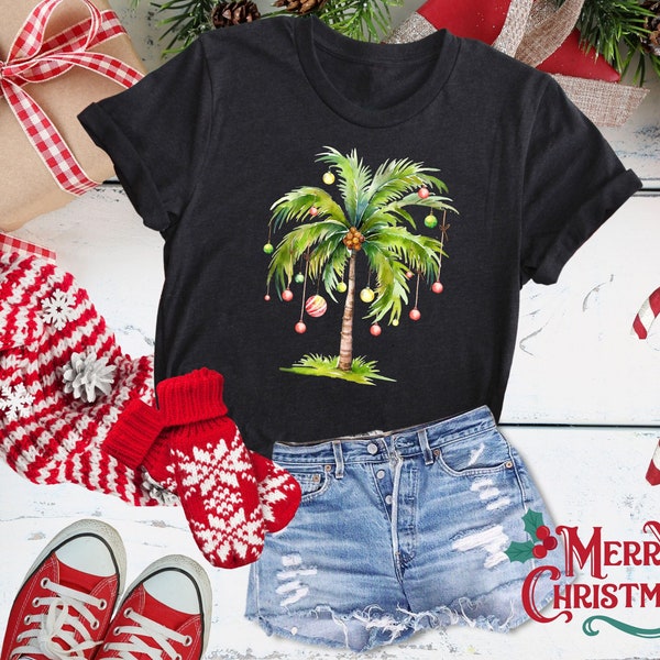Wrenpies Women's Christmas In July Shirt - Hawaiian Palm Tree Holiday Beach Vacation Graphic Tee - View #11