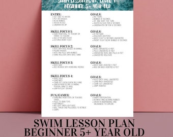Swim lesson Checklist DIGITAL Lesson Plan Beginner Level 1 Swimming 5 and up Water Safety Instructor Plan Minimalist PDF JPG Digital Print