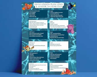 Swim Lesson Plan Level 2 Junior 2 water safety Toddler Preschooler Swimming LessonPDF JPG Nemo Dory  Digital Print  2 3 4 year olds Complete