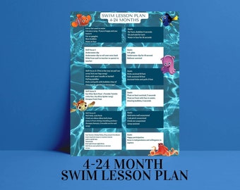 Swimming Lesson Plan 4 to 24 month old parent and toddler lessons planner PDF Digital Print