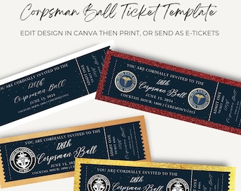 Corpsman Ball Ticket Template Military Ball Blue and Gold Navy Tickets Mil Ball