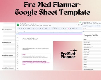 Pre-Med Google Sheets Planner MCAT Planner Medical School Cute Premed Pre Health Google Doc