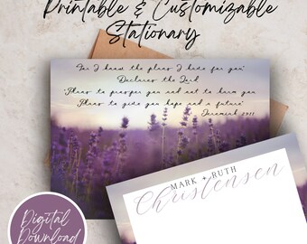 Christian Girl Stationery Prayer Card Customizable Printable Affordable Cards invitations homemade digital download family lavender cursive