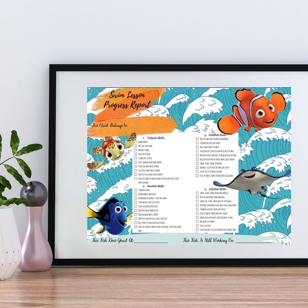 Swim Lesson Progress Report Card Certificate Checklist PDF Digital Print Nemo Dory swimming instructor lessons