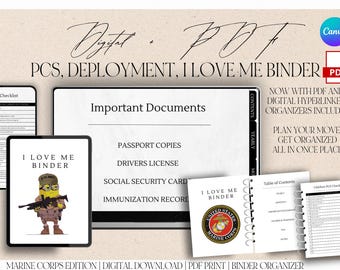 Digitale planner pc's en implementatie, AFDRUKBARE pdf, checklistgids verhuizen, Marine Corps Edition, checklists militaire verhuizing, I Love Me-map