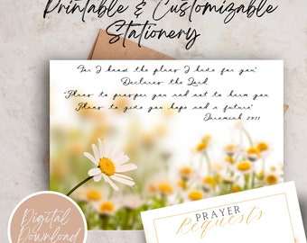 Prayer Request Card Stationery Christian Aesthetic Daisies Thank you Notecard Family name Jeremiah 29 Printable Digital