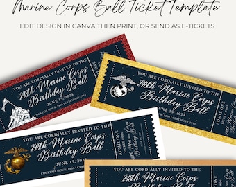 Marine Corps Ball Military Ball Ticket Template MC Birthday Ball Editable USMC Marines