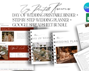 Day of Wedding Binder, Step By Step Wedding Plan, Budget Spreadsheet, professional wedding planner checklists easy to use google bundle
