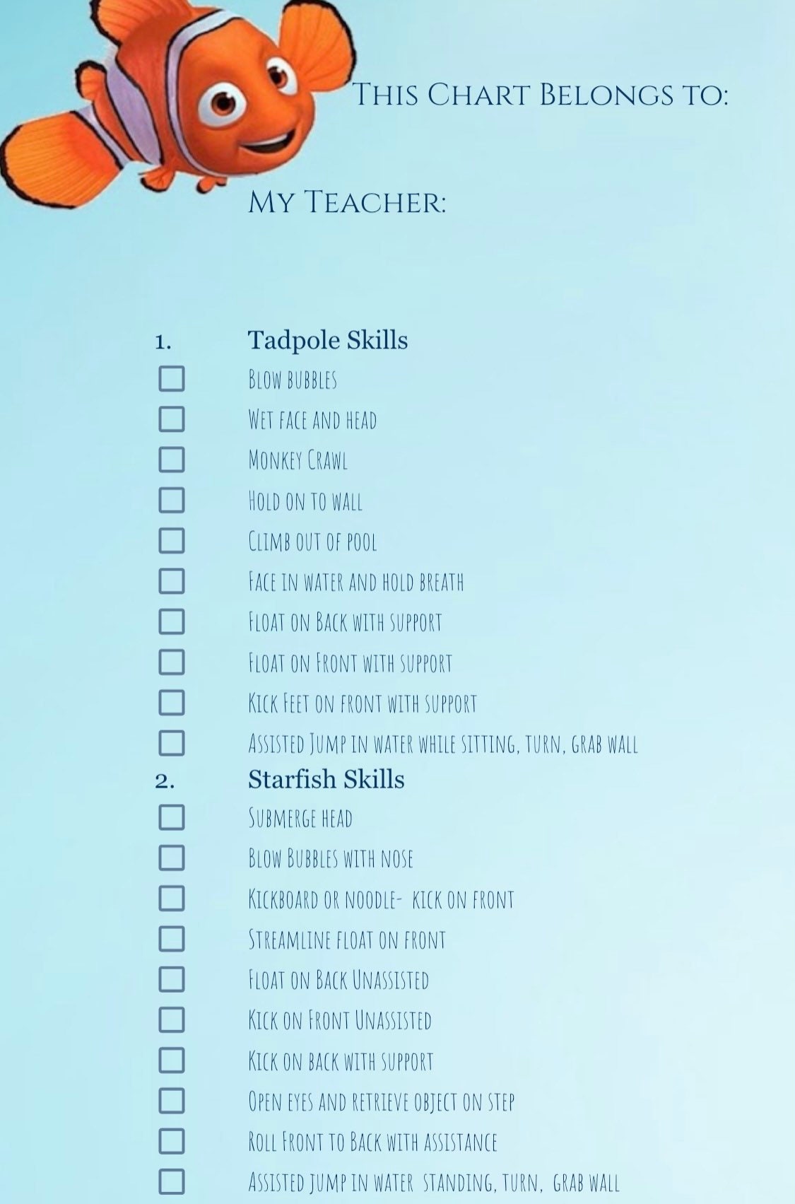 Swim Lesson Skills Chart Complete Sunsational Swim Lessons Swimming