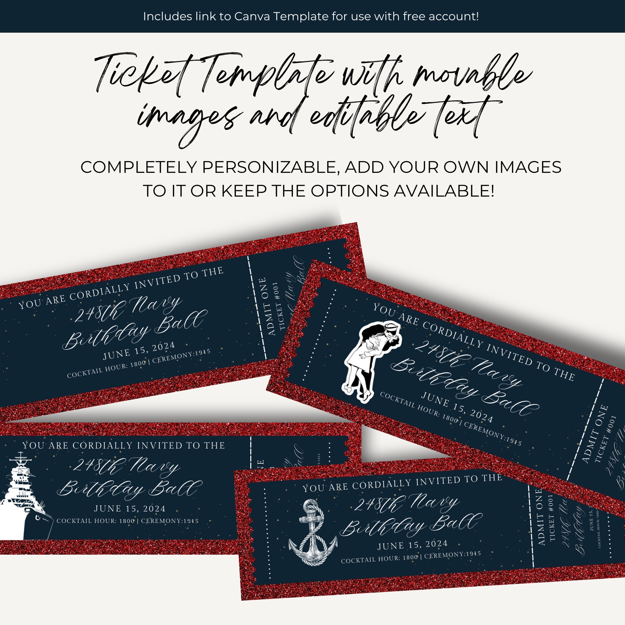 Navy Ball Ticket Template Mil Ball Corpsman HM MA Canva Editable Ball