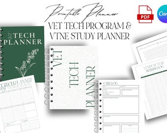 VET TECH Planner VTNE Study Planner Veterinary Technician Planning Pages Exam Study Certification Venipuncture Log Care Log
