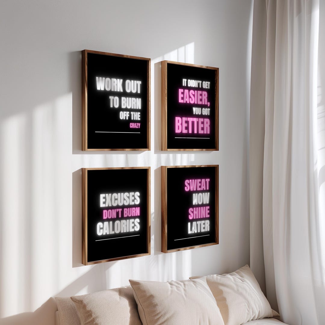 Fitness Motivational Poster Set | 4 Printable Gym Quote Wall Art ...