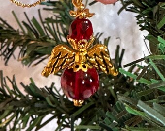 Red and Gold Angel Pendant Necklace - 18 inch Gold Vine chain (Curby)