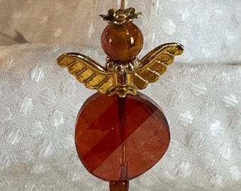 Crimson Crystal Angel Pendant Gold Chain Necklace 30 inch