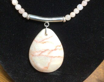 Red line marble pendant necklace and earrings