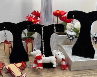 Winter Fun Earrings- snowy pine cones, sparkling dachshunds and old fashioned red sleds.