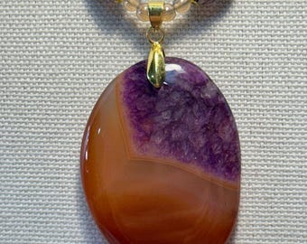 Red & Purple Agate Pendant Necklace with matching Earrings