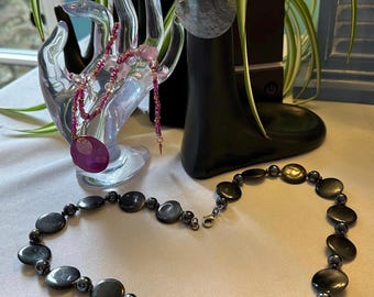 Mother of Pearl Shell Beads - Focals in Transparent Gray, Fuscia, or Dark Steel Gray - 3 styles - necklaces