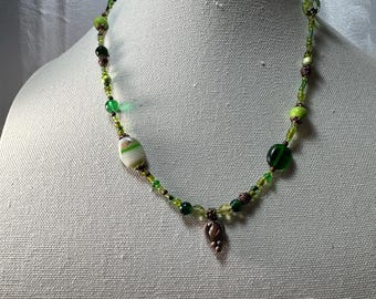 Copper Finish Brass Estate Pendant on eclectic estate and new beads 19 inch necklace with 3 inch Rolo chain extension