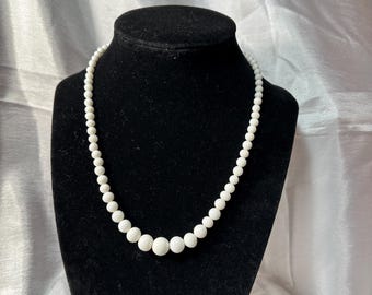 Graduated White Glass Round Beaded Necklace - 16 inch with 2 inch extension