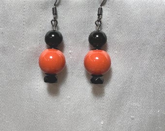 Orange and Black Team Spirit drop Earrings on gunmetal ear wires