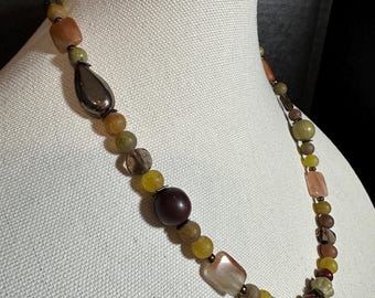 Eclectic Blend - Stone, Crackle Agate, Estate beads, ceramic, glass, etc. - beautifully mixed medium 19 in with 2 and half extension