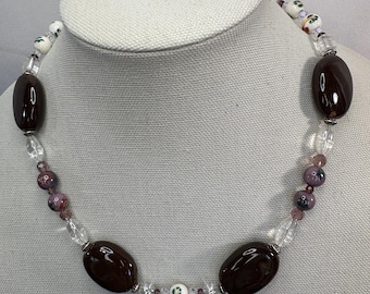 Chocolate Porcelain with glass and porcelain-ceramic beads - necklace 20 inches