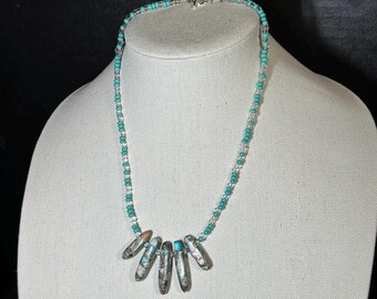 Imperial Jasper Focals on turquoise and clear glass bead 18 1/2 inch necklace with matching earrings