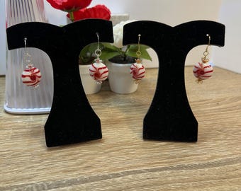 Peppermint Earrings. Red and white swirl candies.