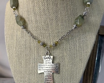 Serenity Prayer Pendant Cross on natural stone beaded links.