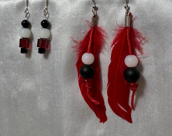 Red, Black, White Team Spirit drop earrings.