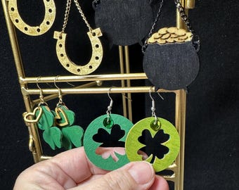 St. Patrick’s Day Earrings - hand painted wood with embelishments in 4 styles