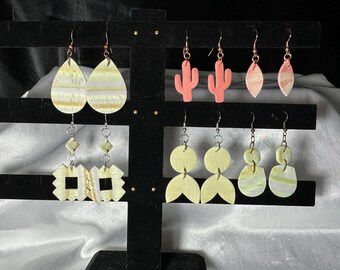 Clay Creations - More FUN designs - southwest designs, teardrops, flower petals, cactus, circles on various ear wires designs.