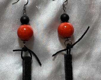 Black and Orange Team Spirit Chunky Dangle Earrings on gunmetal ear wires