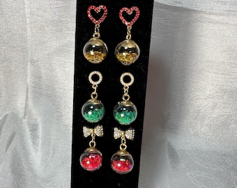 Gold Post Earrings - Bows, Pearls, or Hearts with glass globes of dainty stars enclosed.